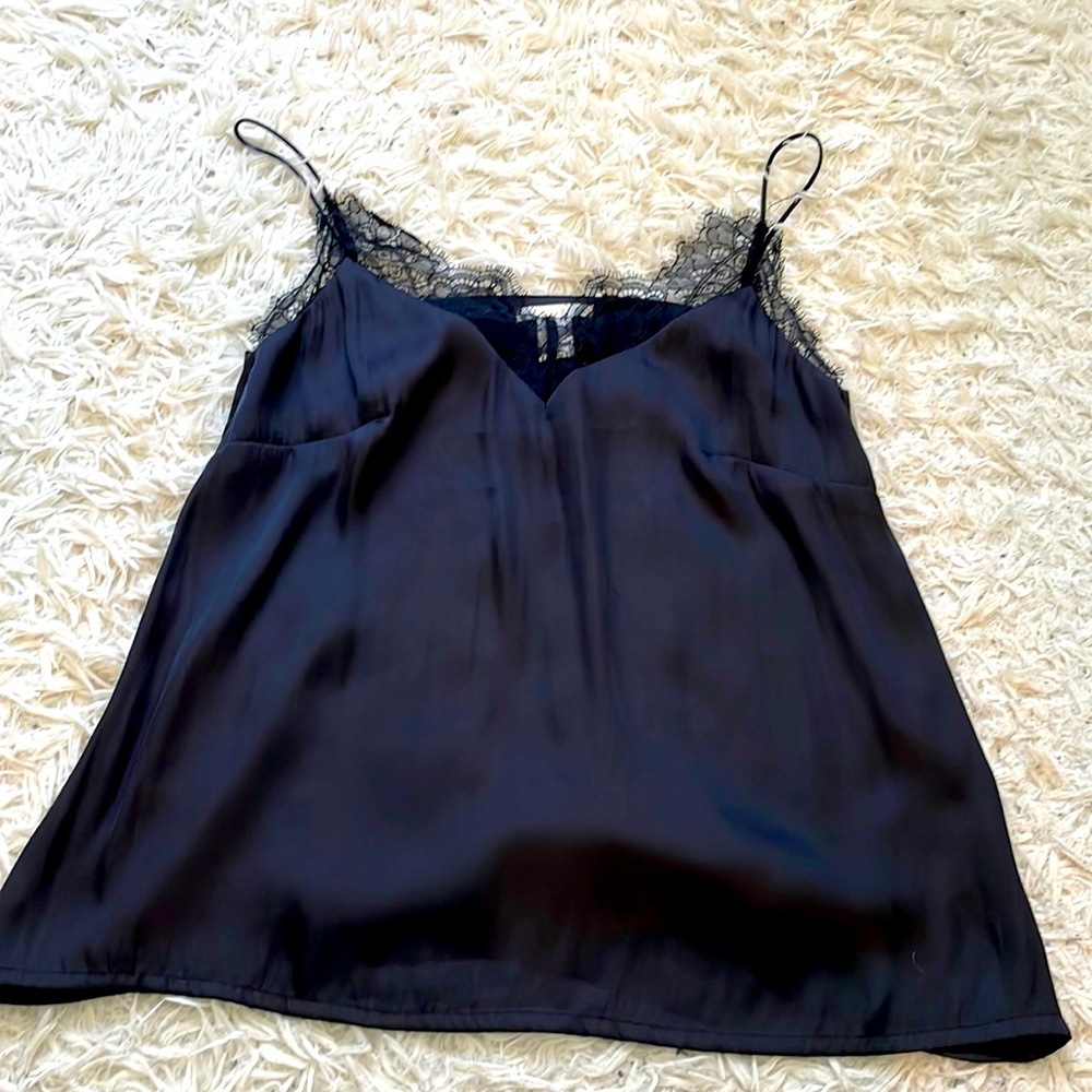 H&M black satin silk lace cami, size 6